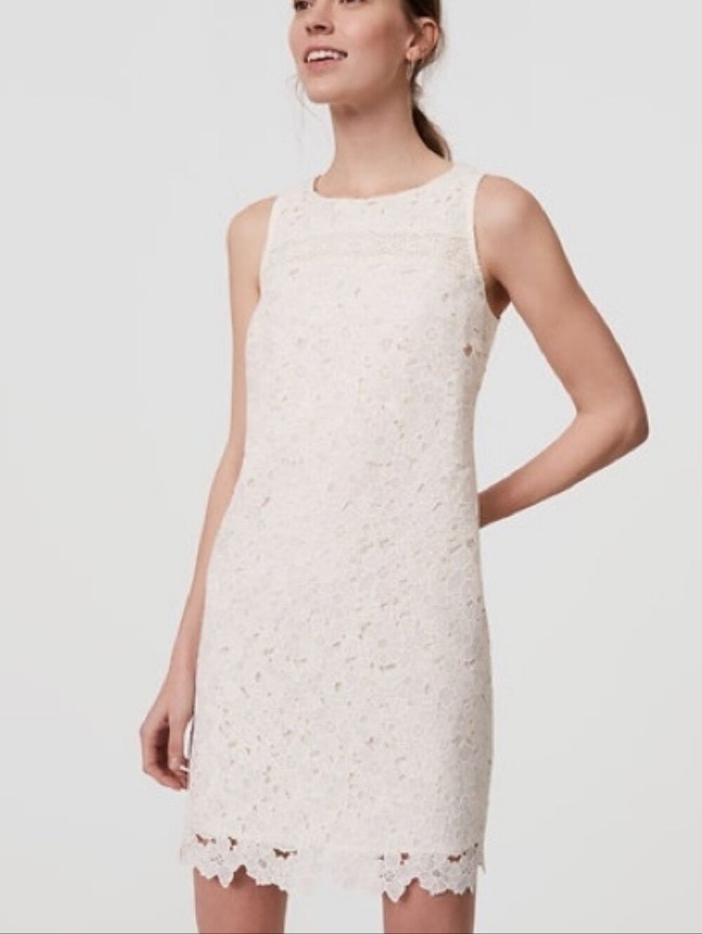 Ann Taylor White Floral Lace Sheath Dress Size 4 Sleeveless Bridal Shower Lined